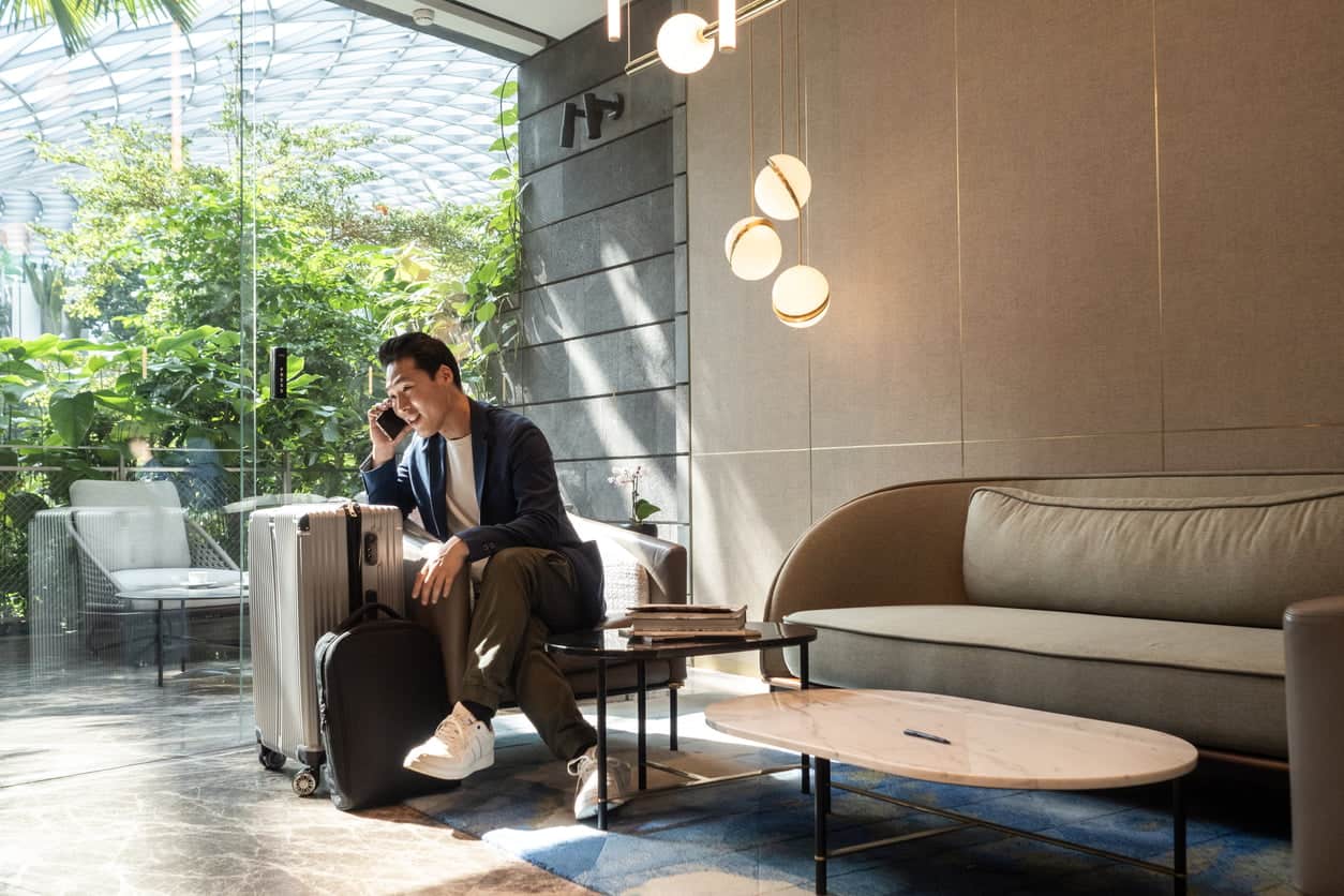 Person waiting in an airport lounge