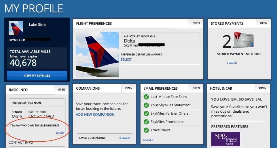 Global Entry, TSA Precheck, and known traveler memberships are