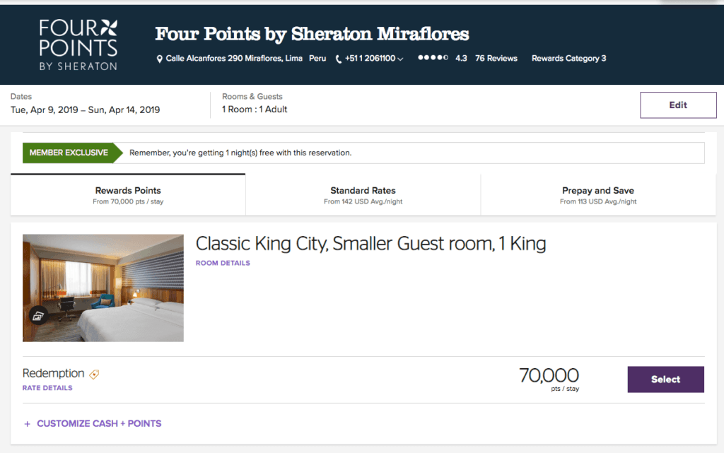 Marriott points Redemption in Four Points by Sheraton Flores