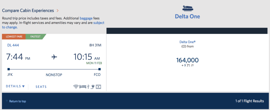 Price for the exact same itinerary booked with Delta Air Lines SkyMiles!