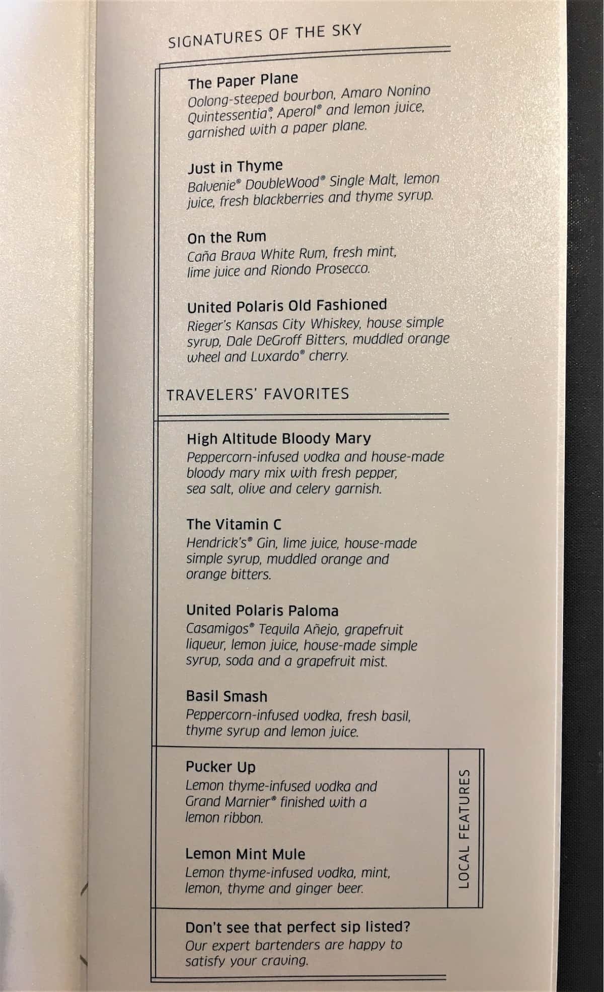 United Polaris Menu