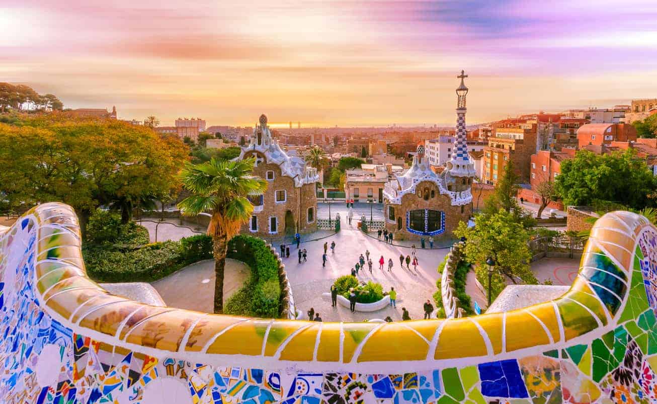 View of the city from Park Guell in Barcelona, Spain