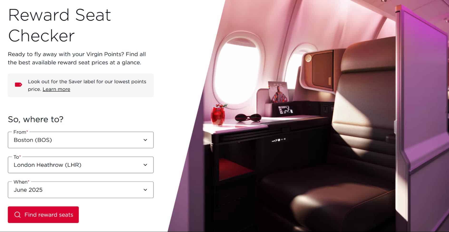 Virgin Atlantic Reward Seat Checker tool