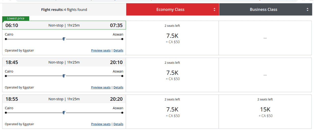Award Flights to Aswan