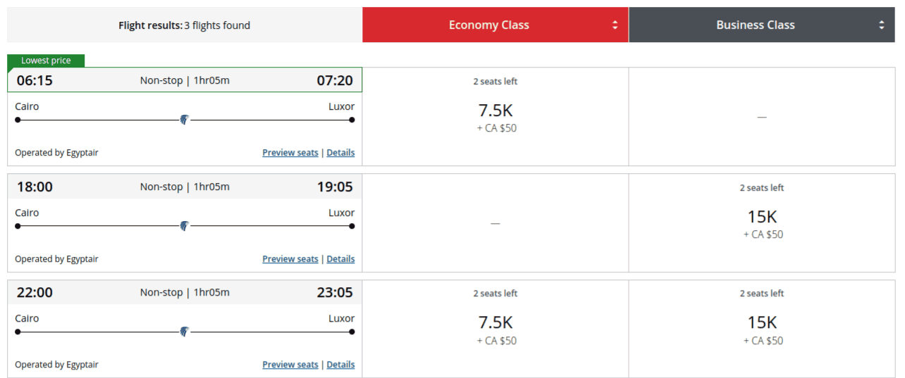 Award Flights to Luxor