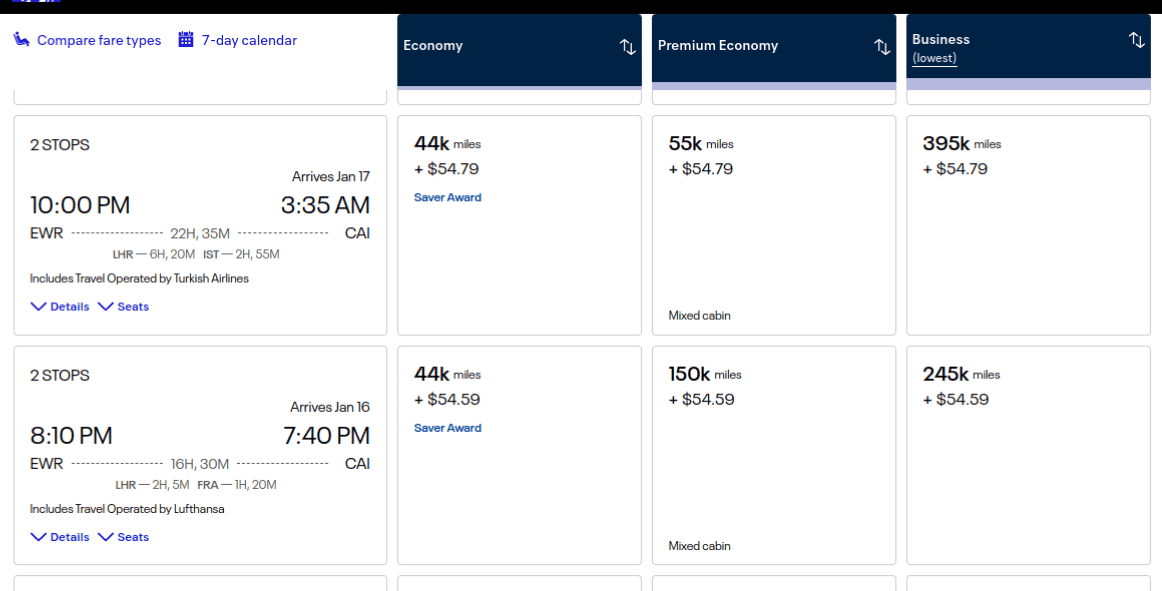 Fly to Egypt with United Airlines using points