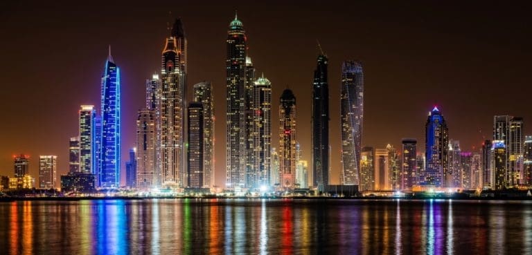 Modern skycrapers in Dubai marina, United Arab Emirates