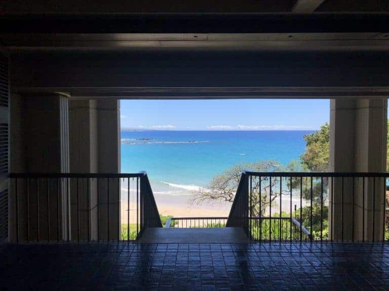 The view from the lobby of the Mauna Kea Beach Hotel