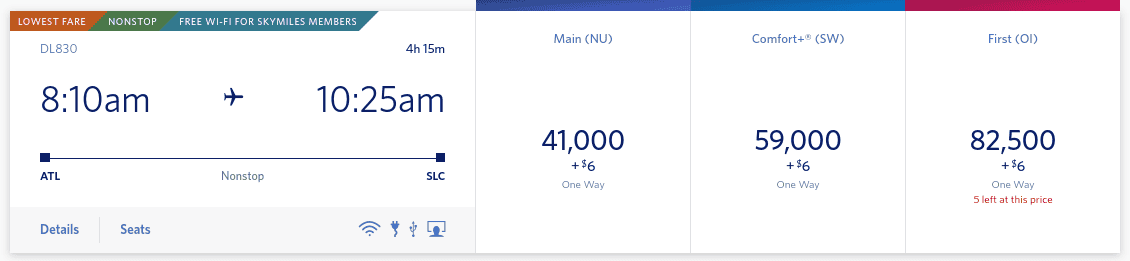 Award flight from Atlanta (ATL) to Salt Lake City (SLC) booked directly with Delta.