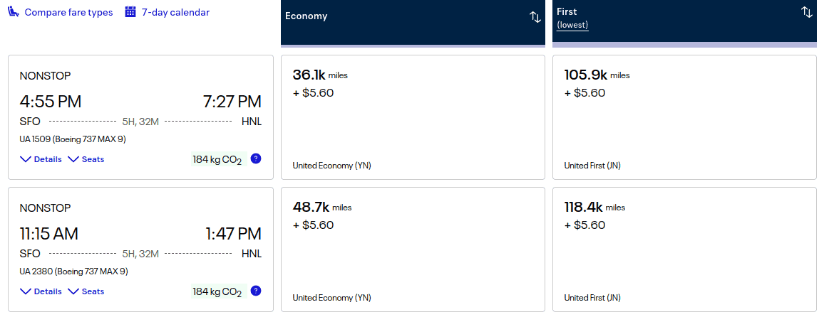 Award flight to Honolulu directly through United - 1of 2
