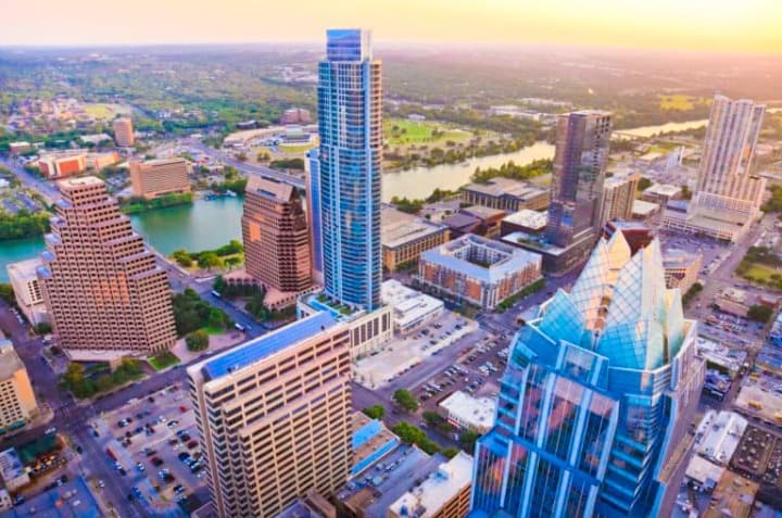 Austin Texas skyscrapers at sunset