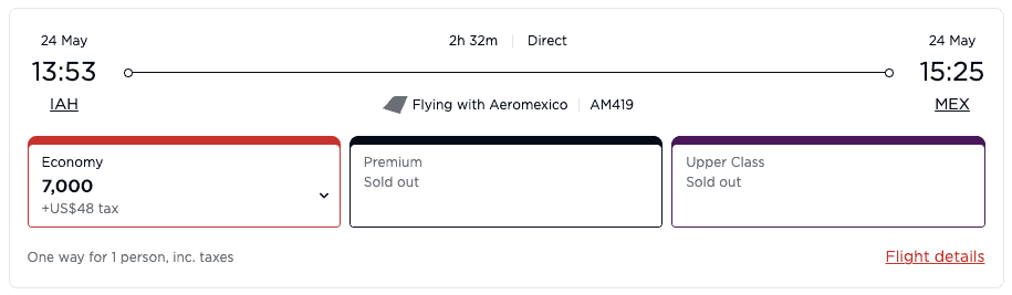 Virgin Atlantic + AeroMexico flight options from IAH to MEX