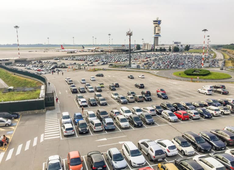 Ferno, Italy - July 21, 2016: Parking exterior at the Milan-Malpensa International airport