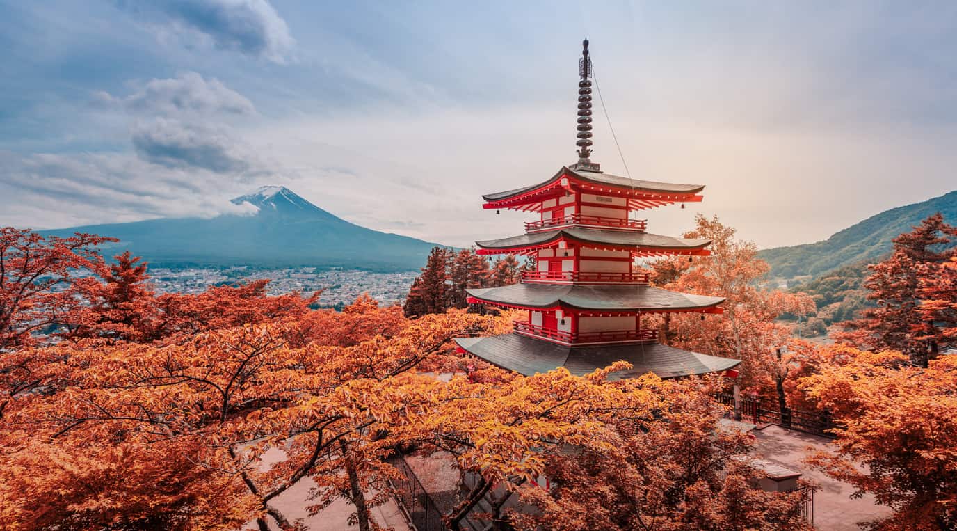 Chureito Pagoda and Mt.Fuji at sunset