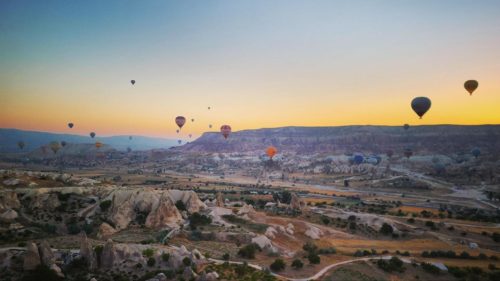 Hot-air-balloons-soar-above-Goreme-Cappadocia-2