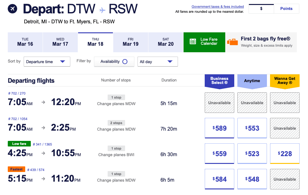 Southwest Free Change Policy