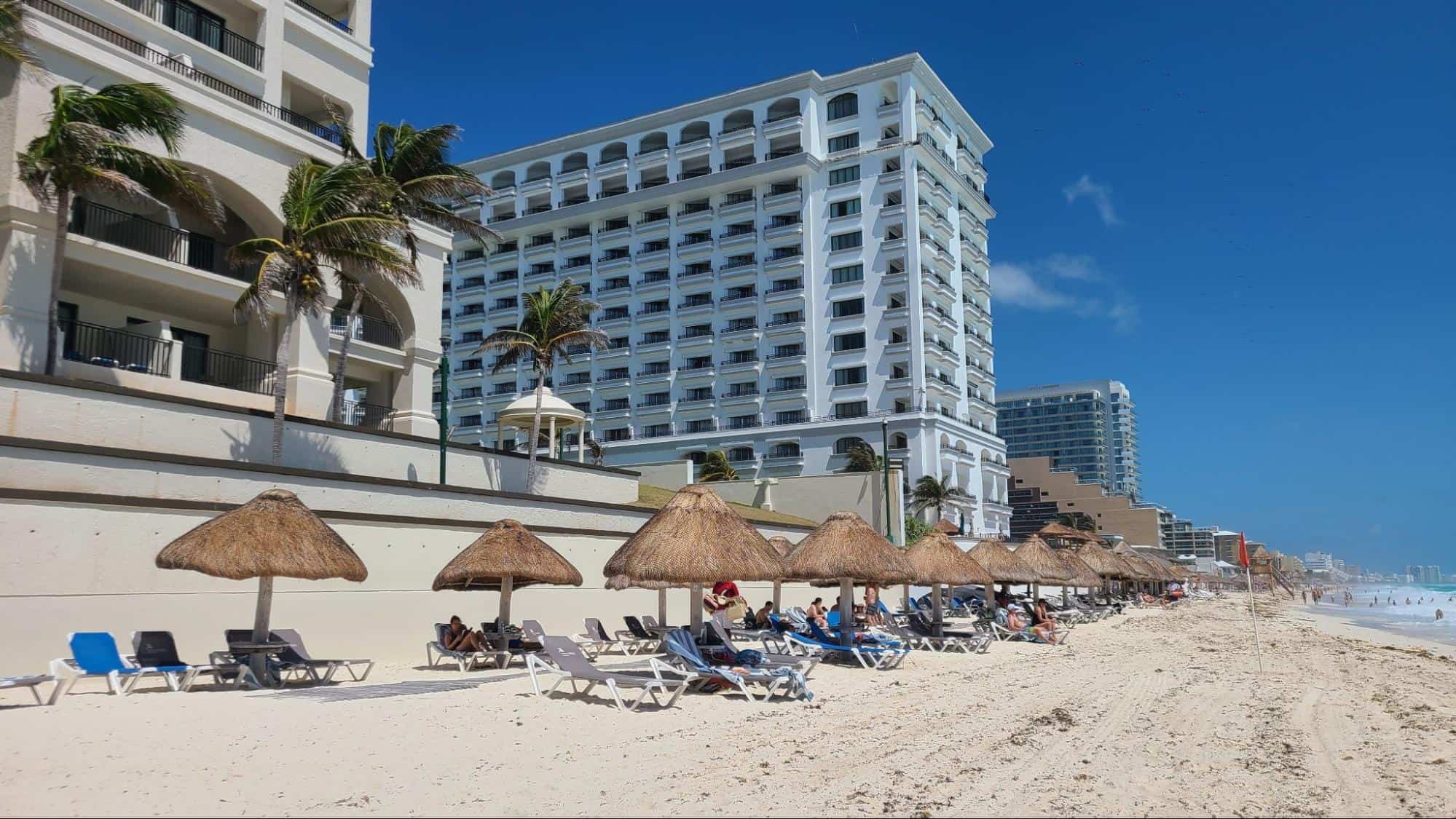 beachside lounge chairs at Marriott Cancun Resort