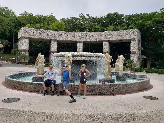 kids near water fountain