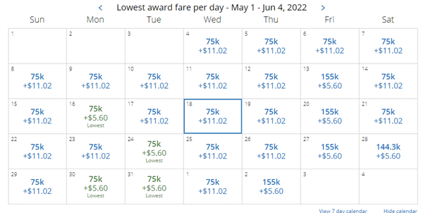 lowest award fare