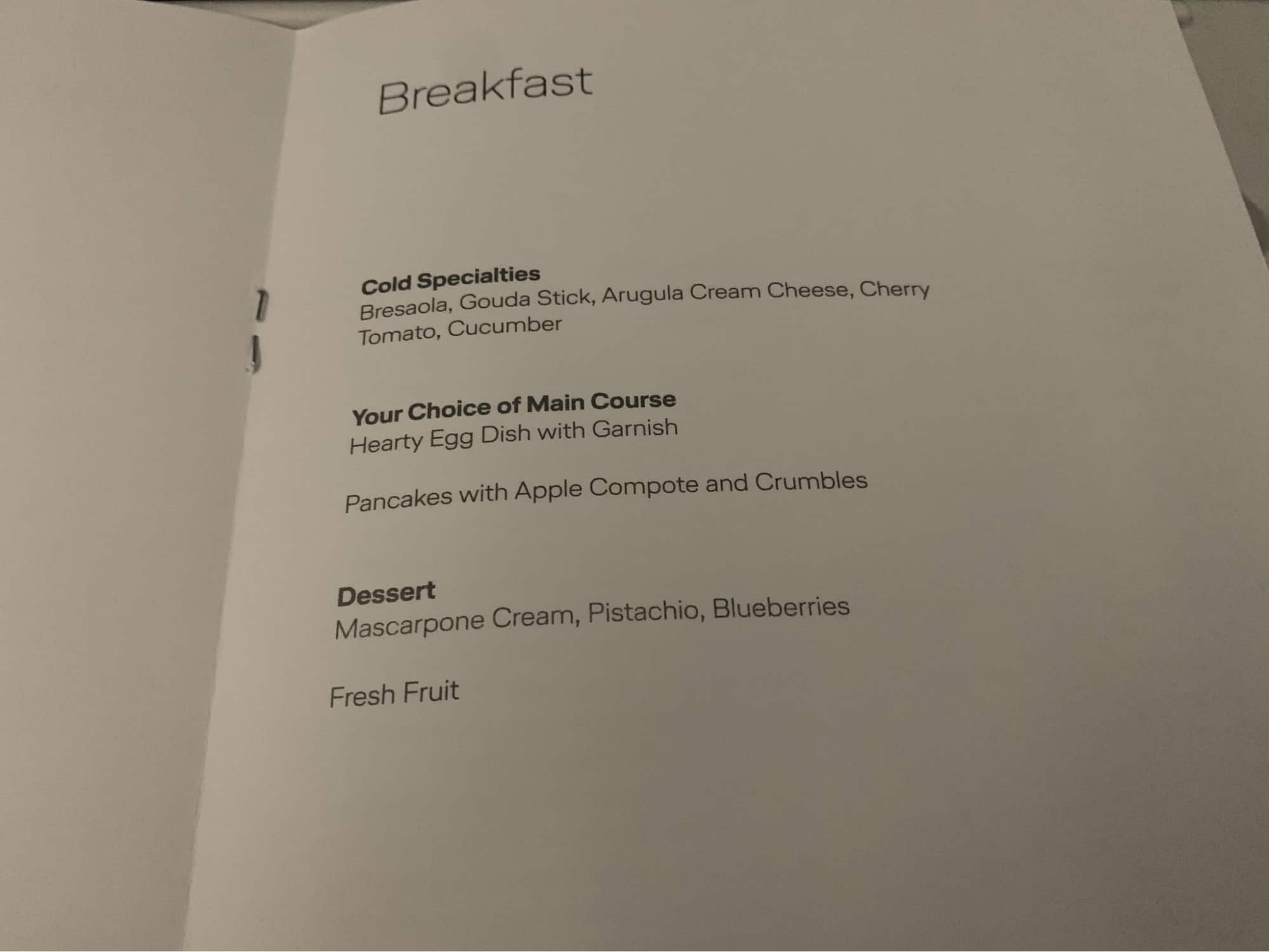 Breakfast Menu, Lufthsana Business Class