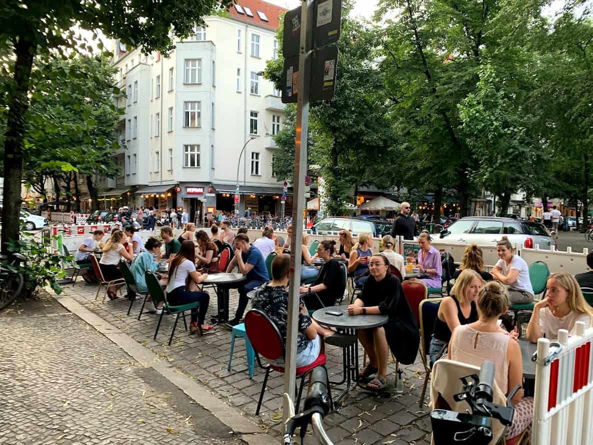 Outdoor restaurant seating in Friedrichshain, Berlin