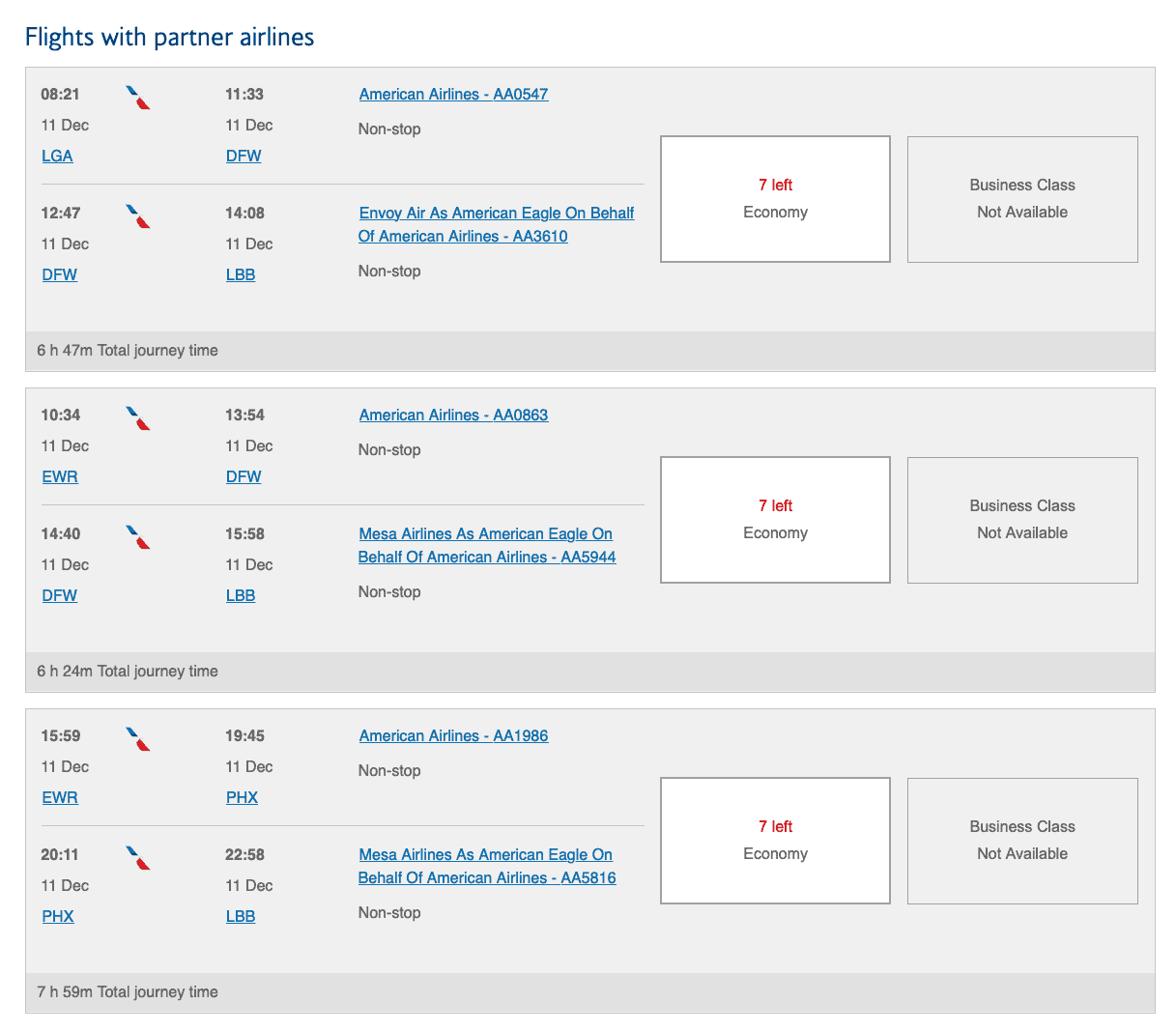 finding award availability american airlines-flights with partner airlines