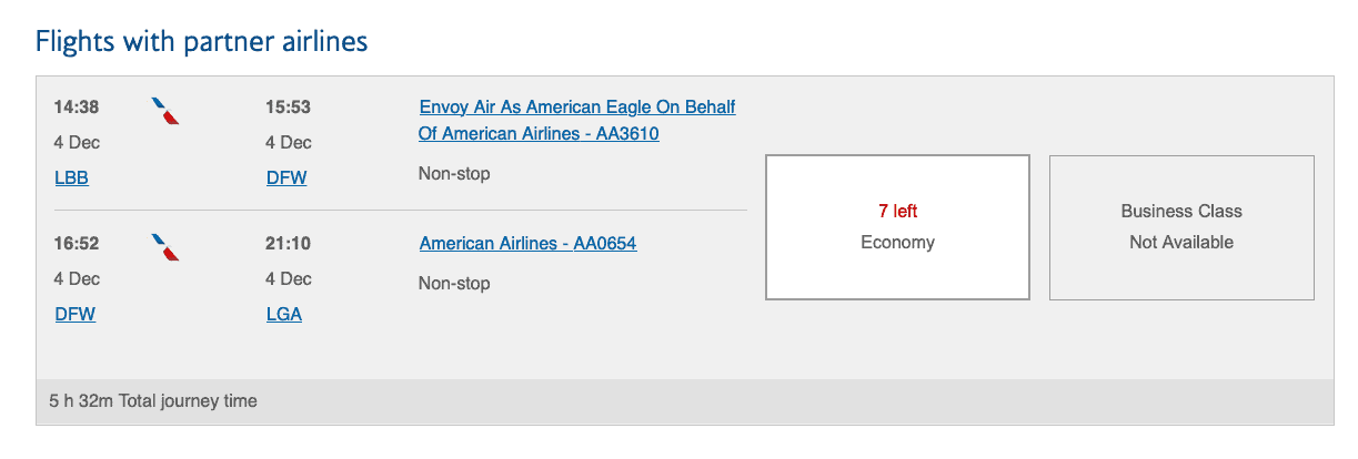 finding award availability american airlines using British airways