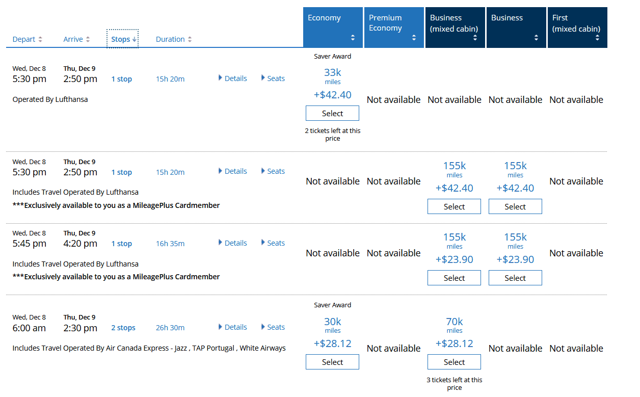 economy one-way award to Europe-United MileagePlus miles