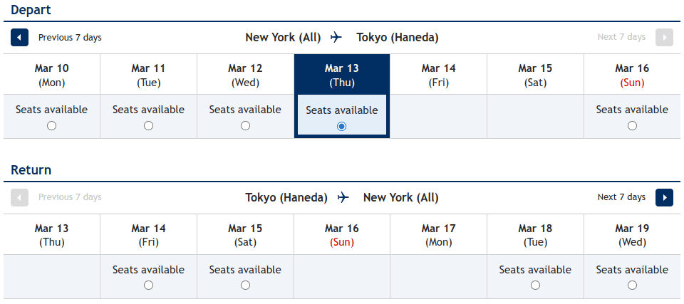 ANA's website - award fares