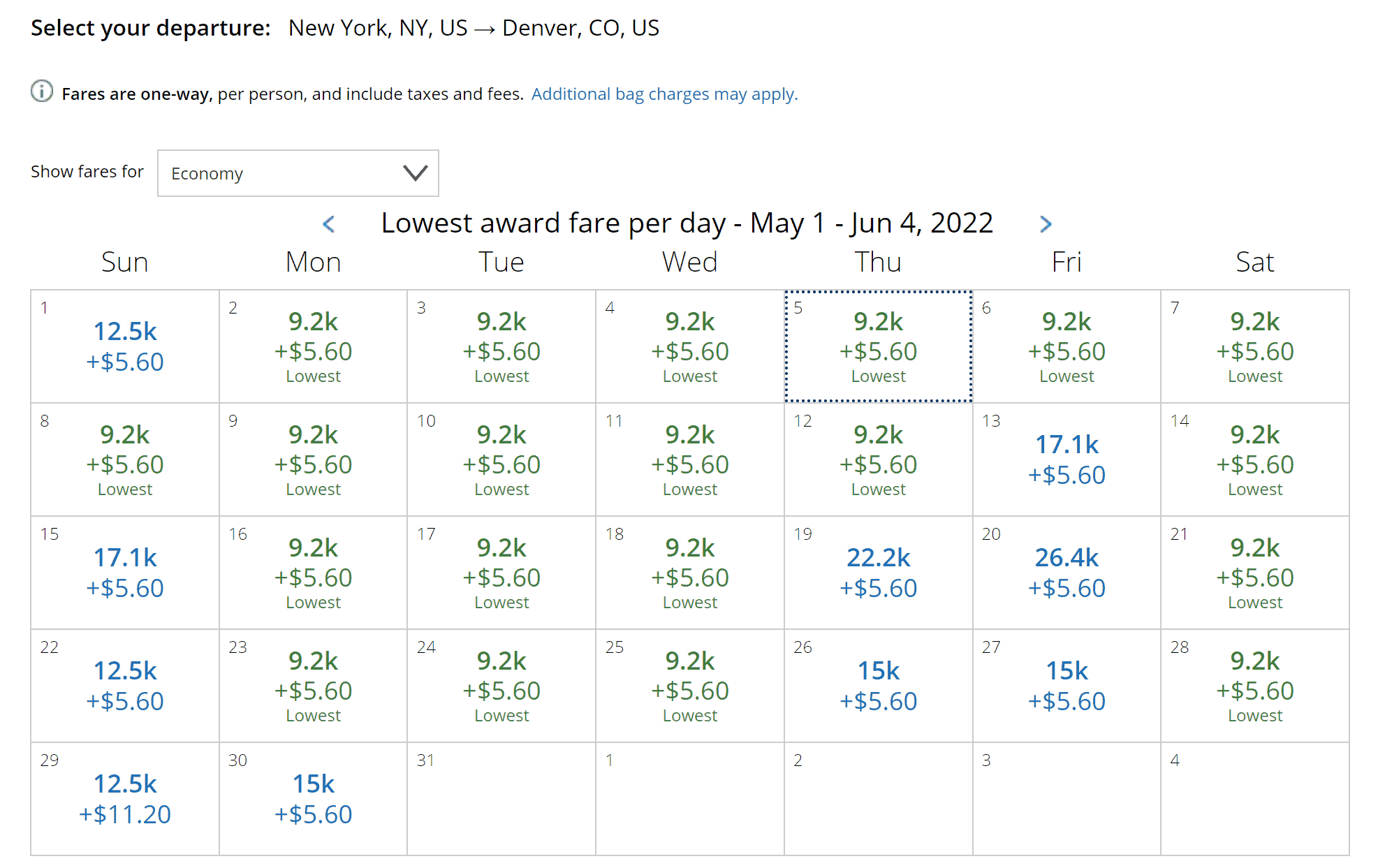 United Airlines NY to Denver using points