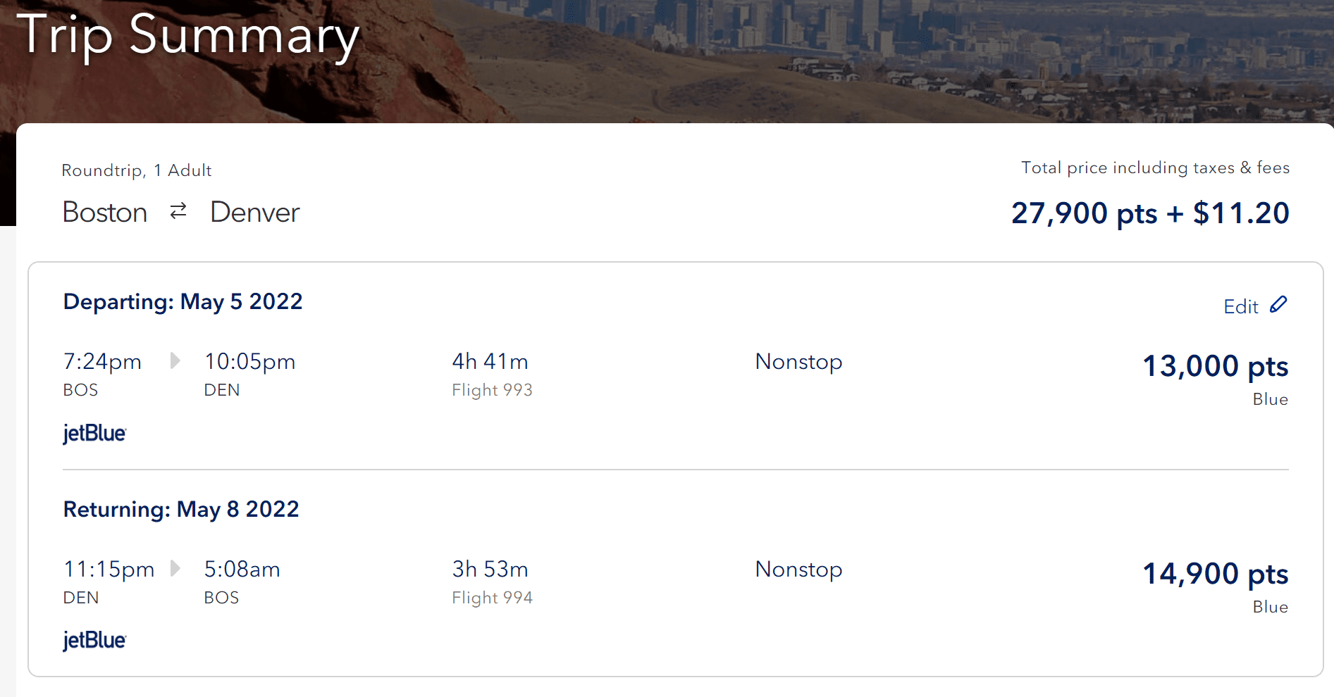 how to book to denver using points with jetblue airways