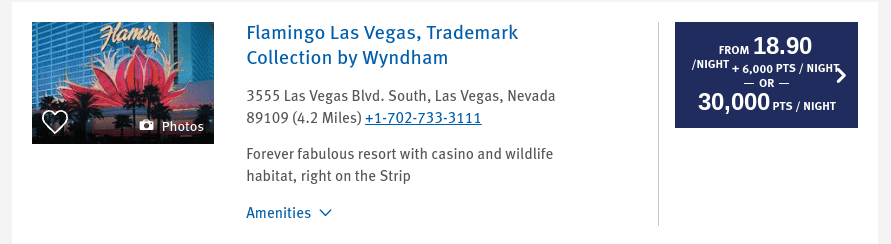 Booking at Flamingo Las Vegas using points