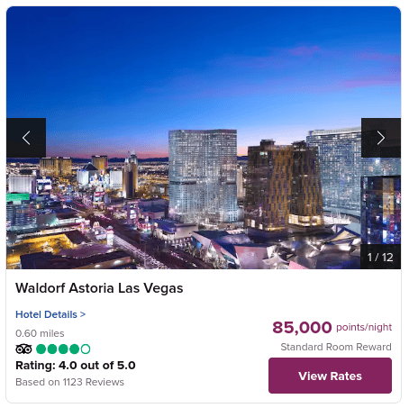 Booking at Waldorf Astoria Las Vegas using points
