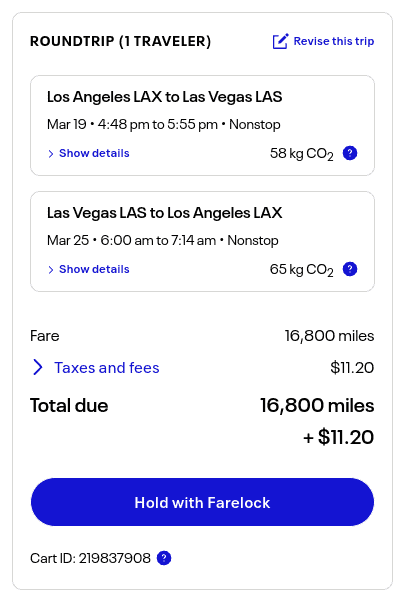 Round-trip flights between Los Angeles (LAX) and Las Vegas (LAS)