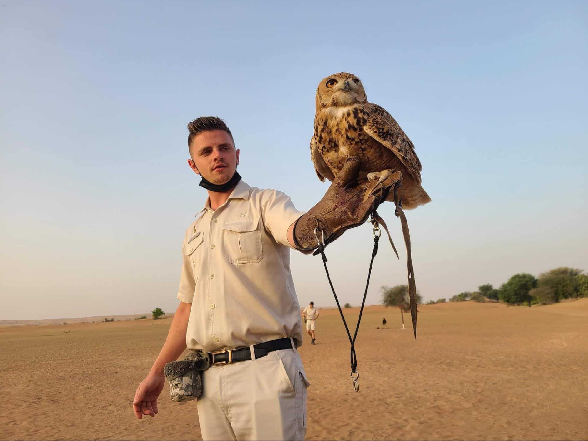 field guide educates Al Maha guests about owl hunting