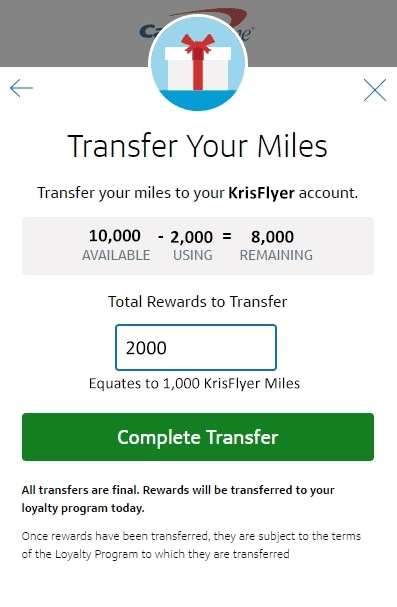 KrisFlyer transfer miles