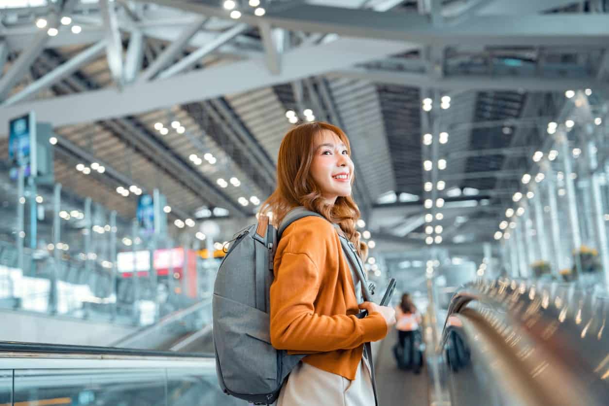 Woman just arrived at the airport.