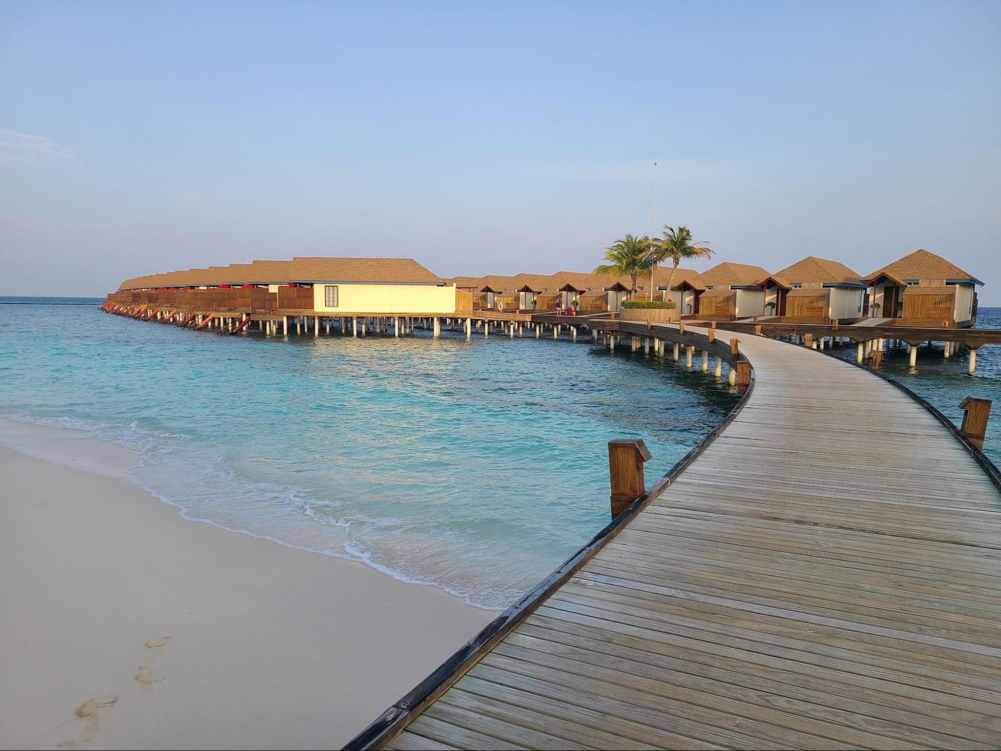 Overwater bungalows at the Reethi Faru Resort