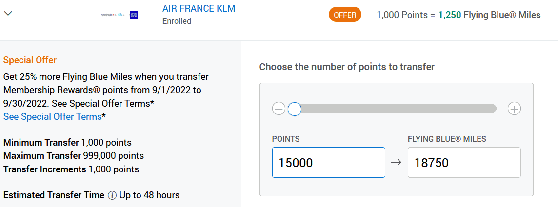 special offer flying blue miles transfer Membership rewards