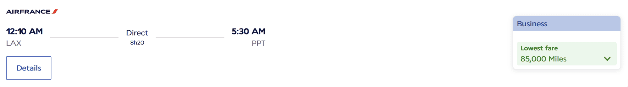 Air France Business class flight from Los Angeles to Tahiti.