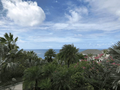 Partial ocean view from balcony of garden view room at Zemi Beach House