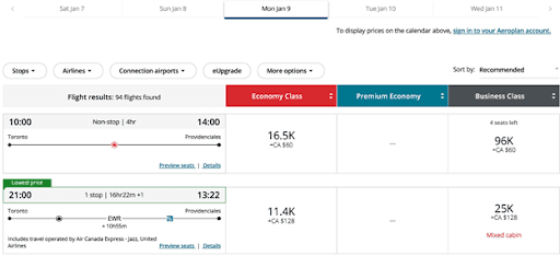 United Airlines Flights-Partner Awards-Air Canada Aeroplan3