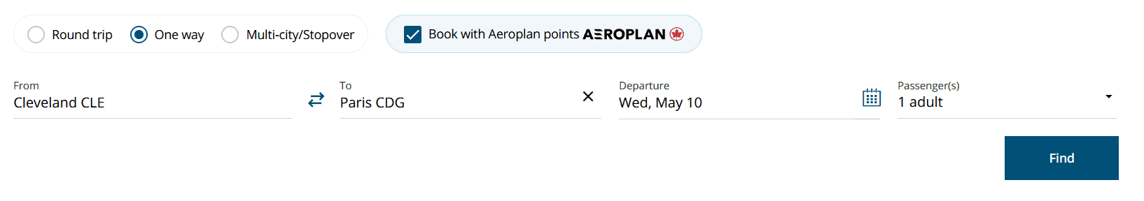 book flight with Air Canada Aeroplan from NYC to Paris2