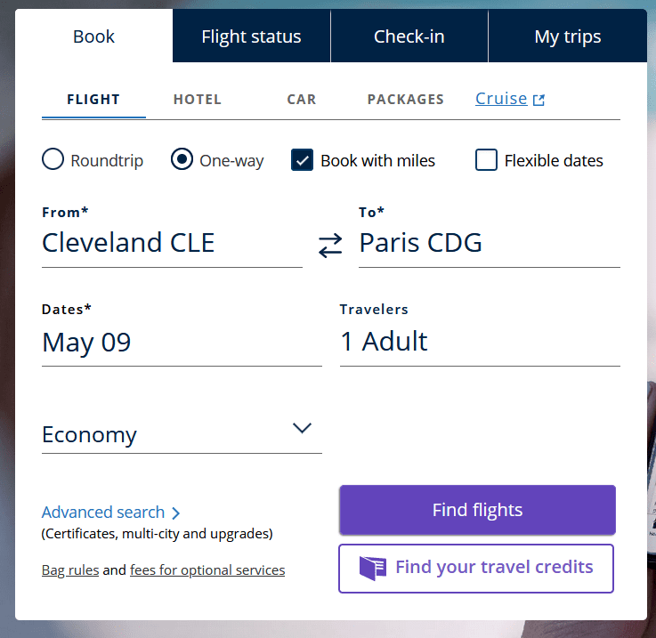 book flight with united airlines form NYC to Paris