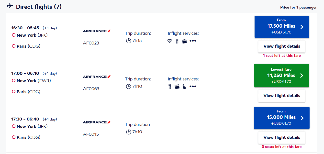 direct flight air france