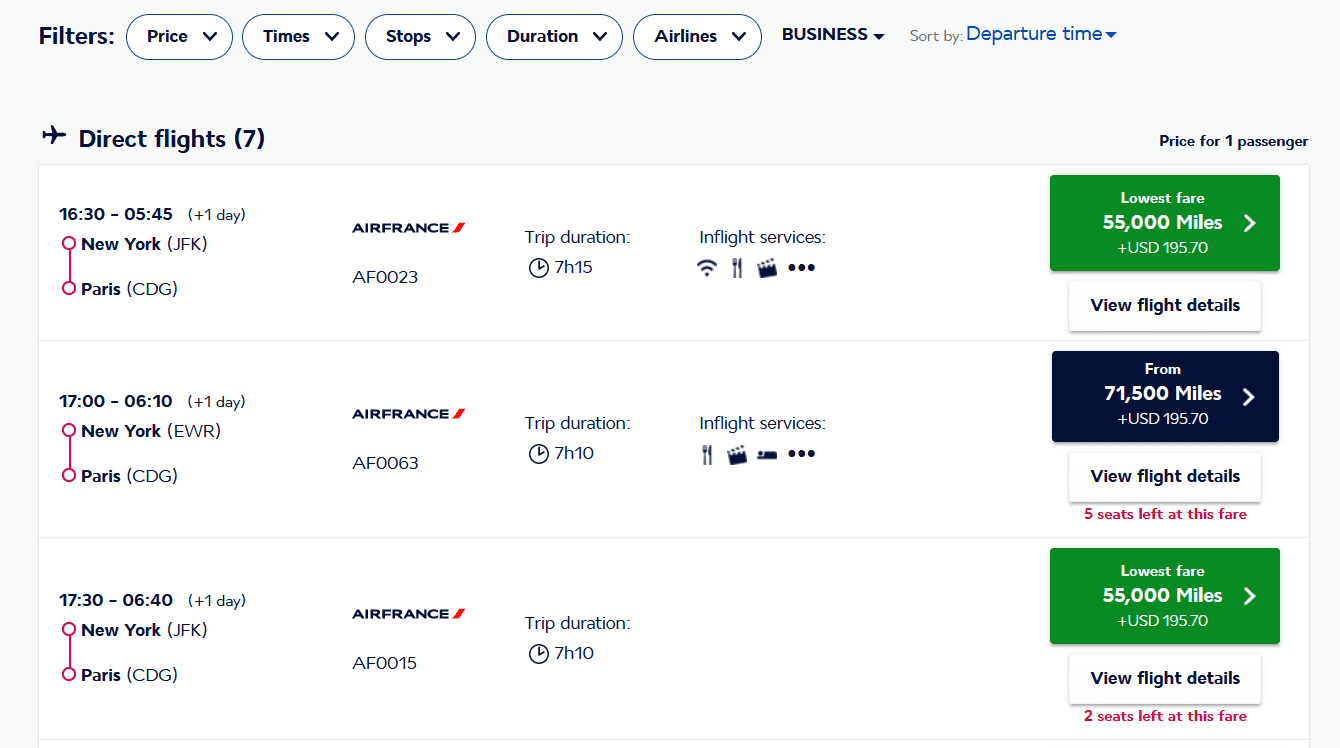 direct flight air france