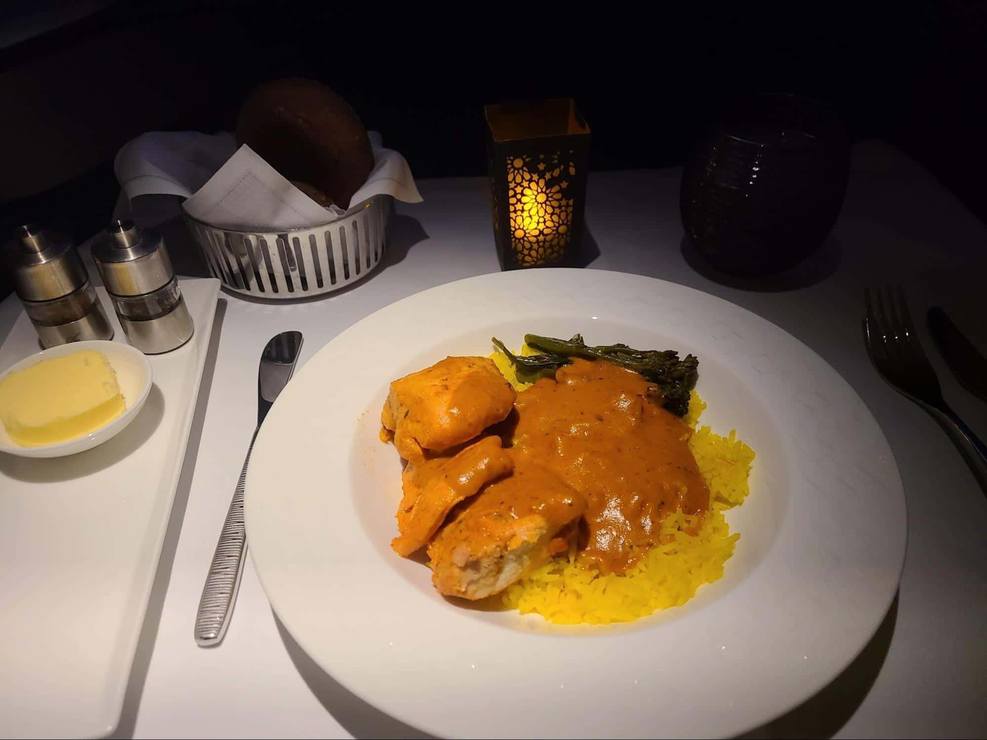 Butter chicken onboard Qatar Qsuites business class