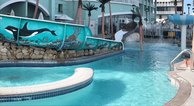 Family pool with waterslides