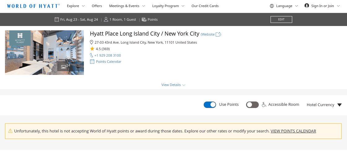 World of Hyatt Points Calendar