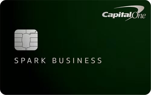 A green Capital One Spark Business credit card featuring a chip, contactless payment symbol, and the Capital One logo in the top right corner—ideal for earning travel points or miles with your business purchases.